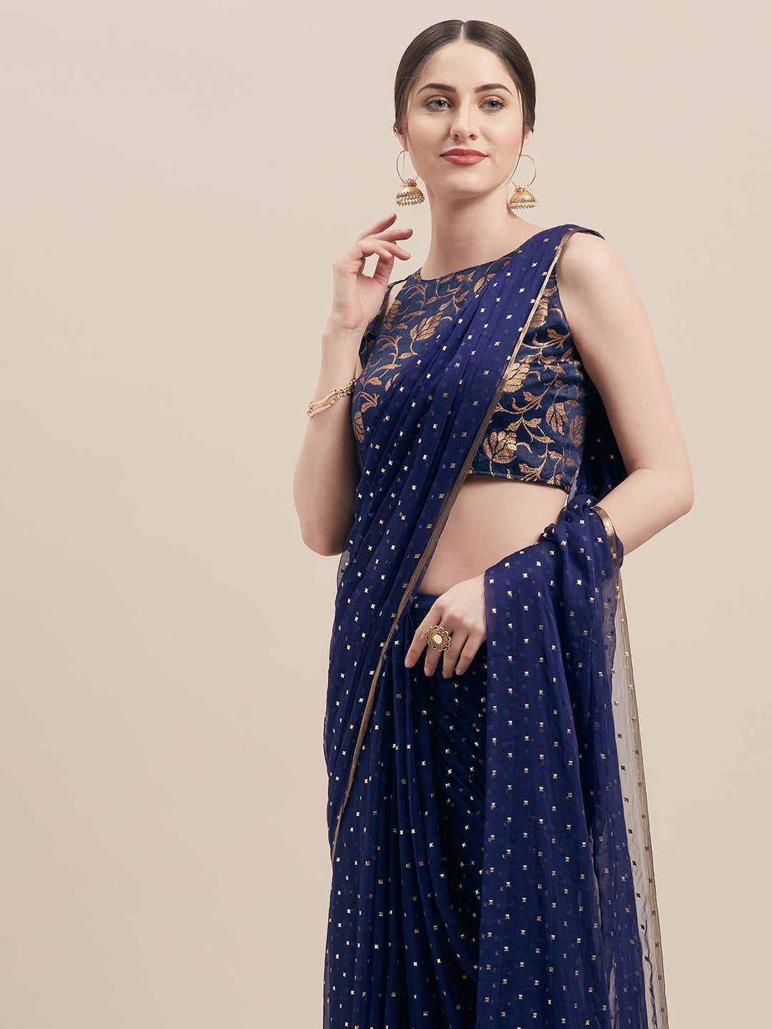 Embellished Bollywood Georgette Saree  (Blue)